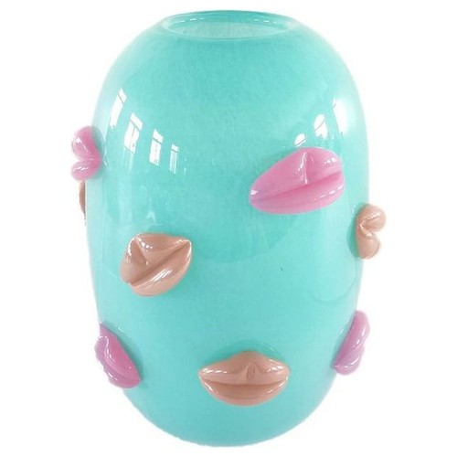 Vaso vetro azzurro con - in,